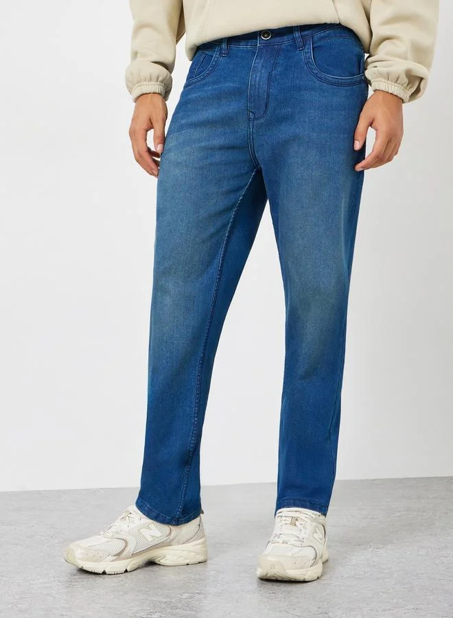 Styli  Men Blue Mid-Wash Regular Fit Jeans for Men | Best Price UAE